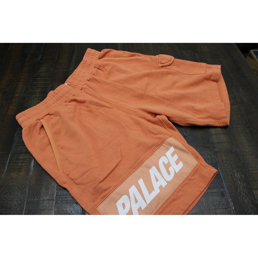 Palace Shorts Mens Large Orange Giant Woven Label Sweat Cotton Logo 9 Inch